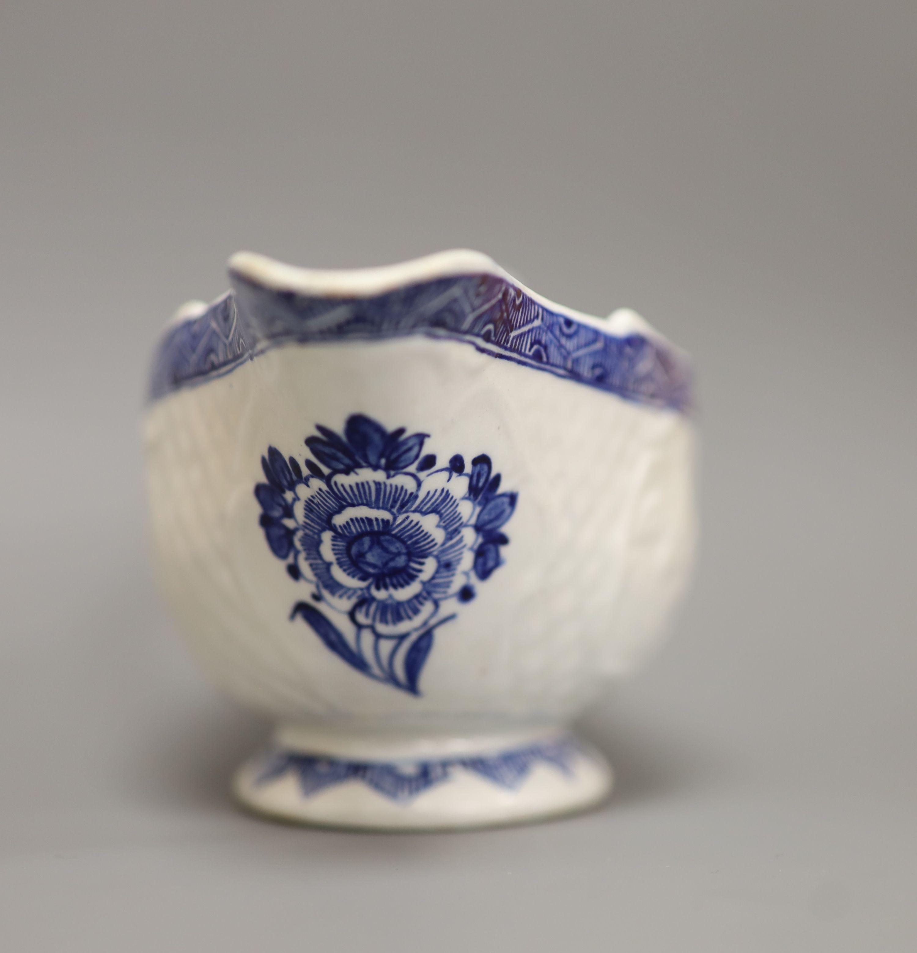 A Derby sauceboat, with flowers, c.1765, patch marks, length 17cm